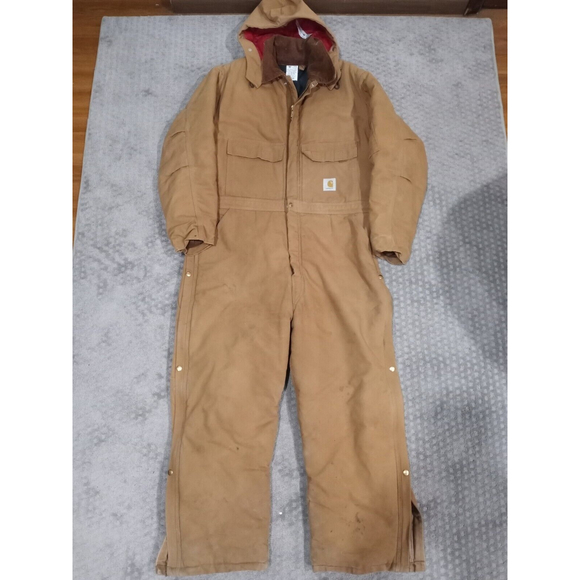 Carhartt Other - Vintage Mens Carhartt Insulated Duck Brown Coveralls Size 48 Short W/ Hood